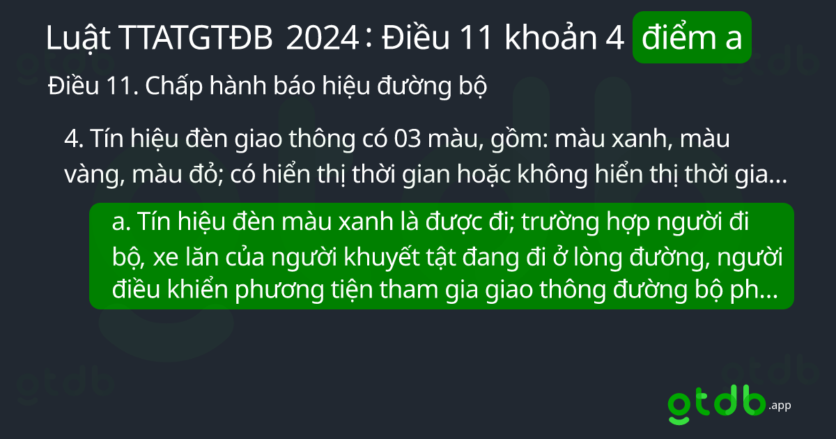 Điểm a khoản 4 Điều 11 Luật TTATGTĐB 2024