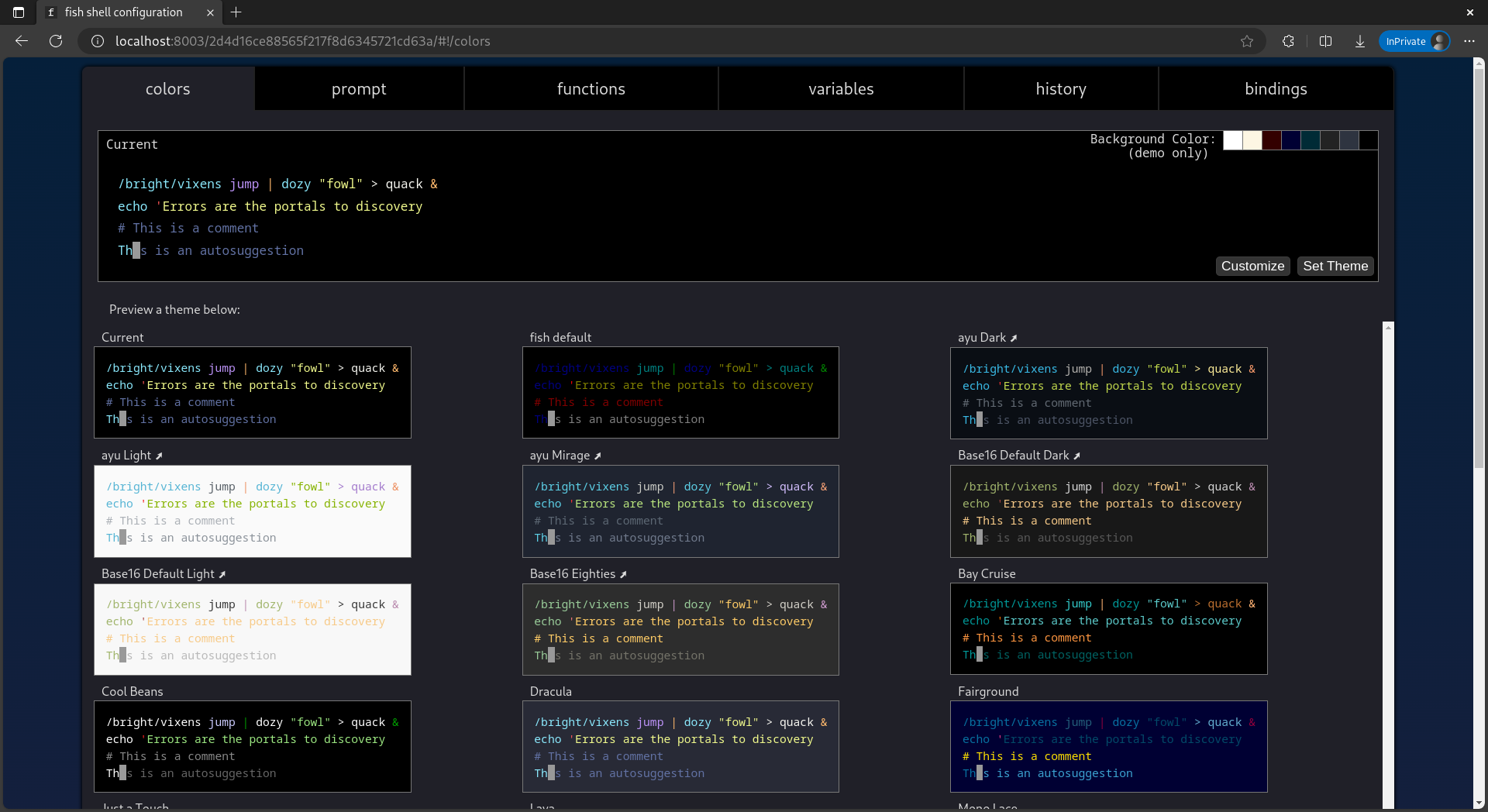 fish web-base configuration interface